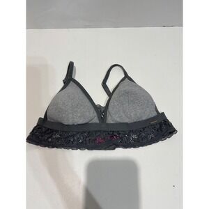 Vince Camuto Bralette Women Large Gray Lace Trim Wireless Triangle Hook Back